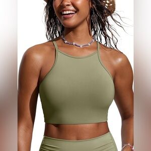 CRZ YOGA Women's Bikini Tops High Neck Swimsuit Racerback Padded Sz L